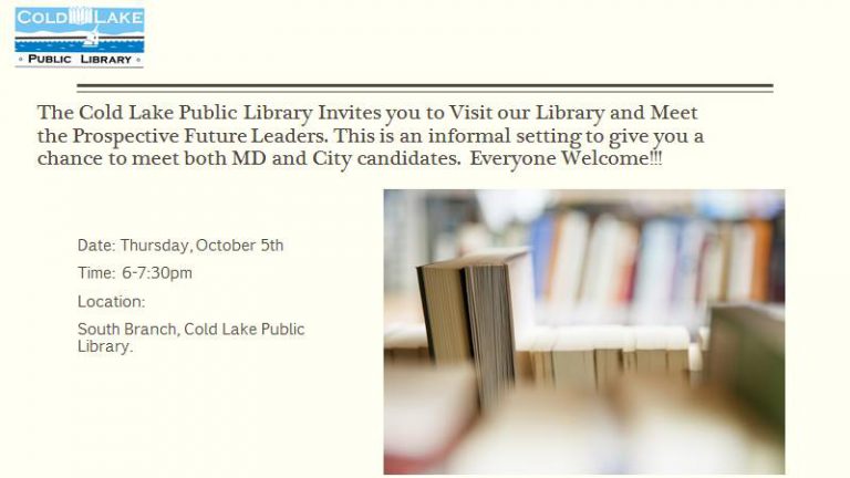 Cold Lake Library Offering Meet and Greet With MD, City Candidates