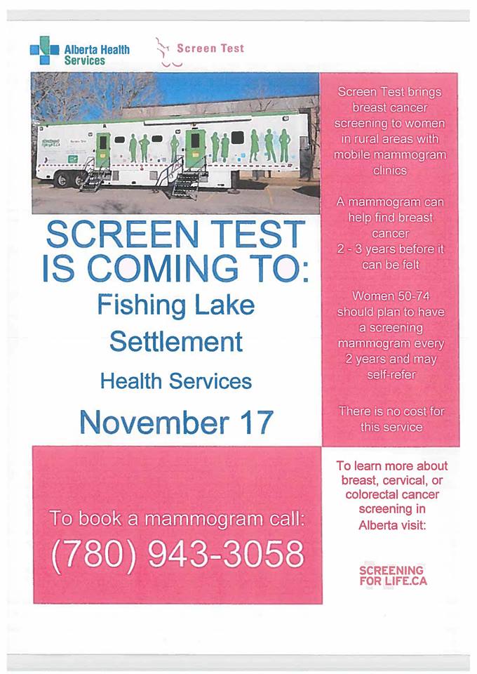AHS Bringing Screen Test to Fishing Lake Metis Settlement