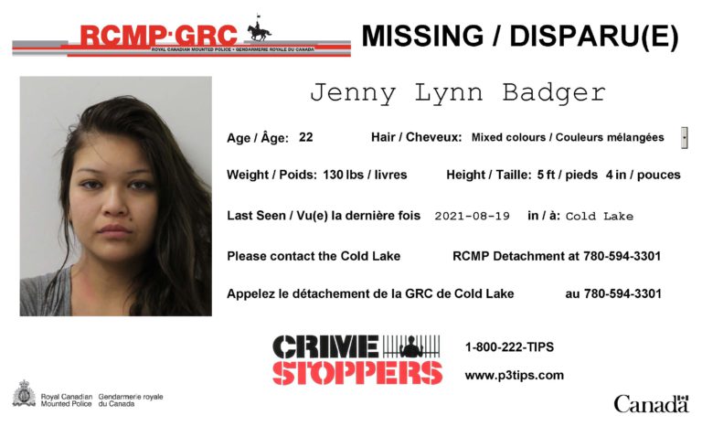 Jenny Lynn Badger reported missing to Cold Lake RCMP